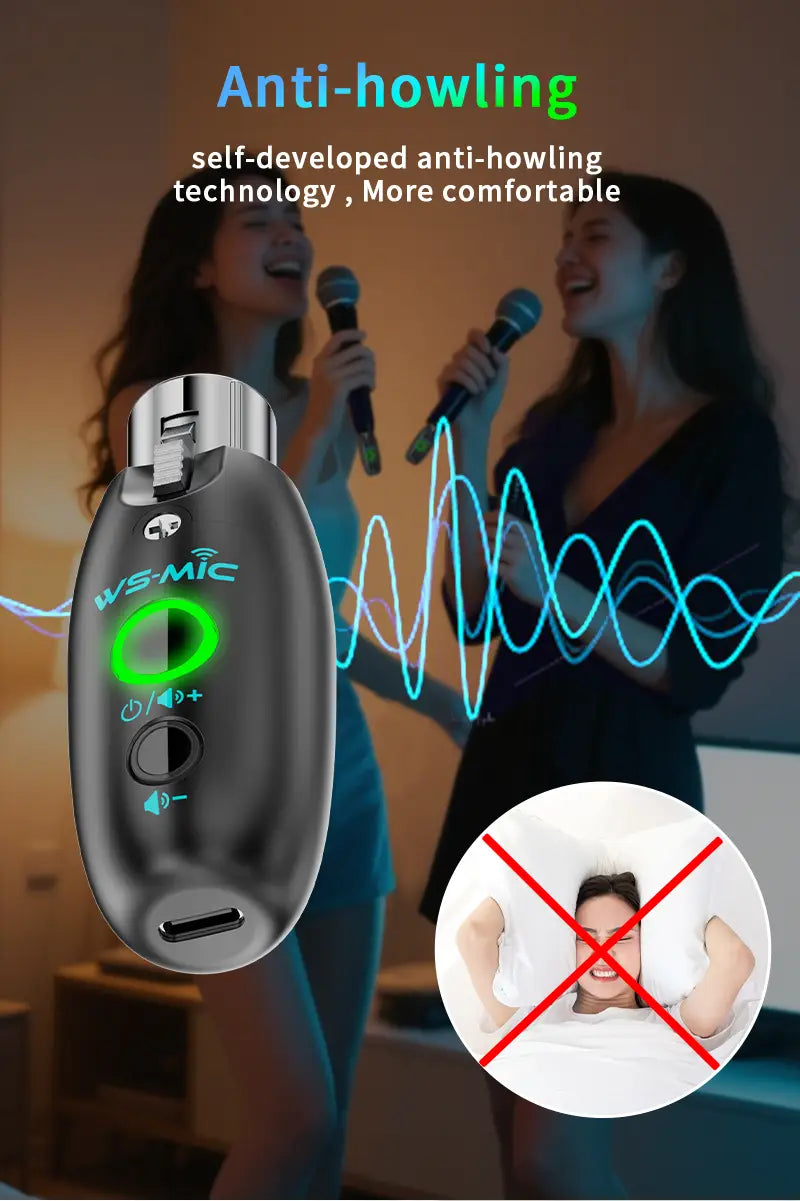Wireless Microphone System (2 Transmitters + 1 Receiver) – HD Sound for Mobile Karaoke & PC Recording