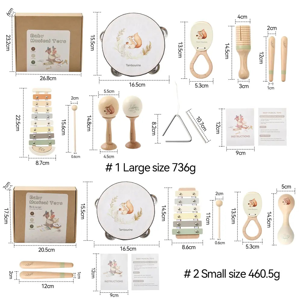 Music Toys Baby Wooden Montessori Toys Children Music Instrument Squirrel Maracas Drum Xylophone Early Education Sensor Toys Set