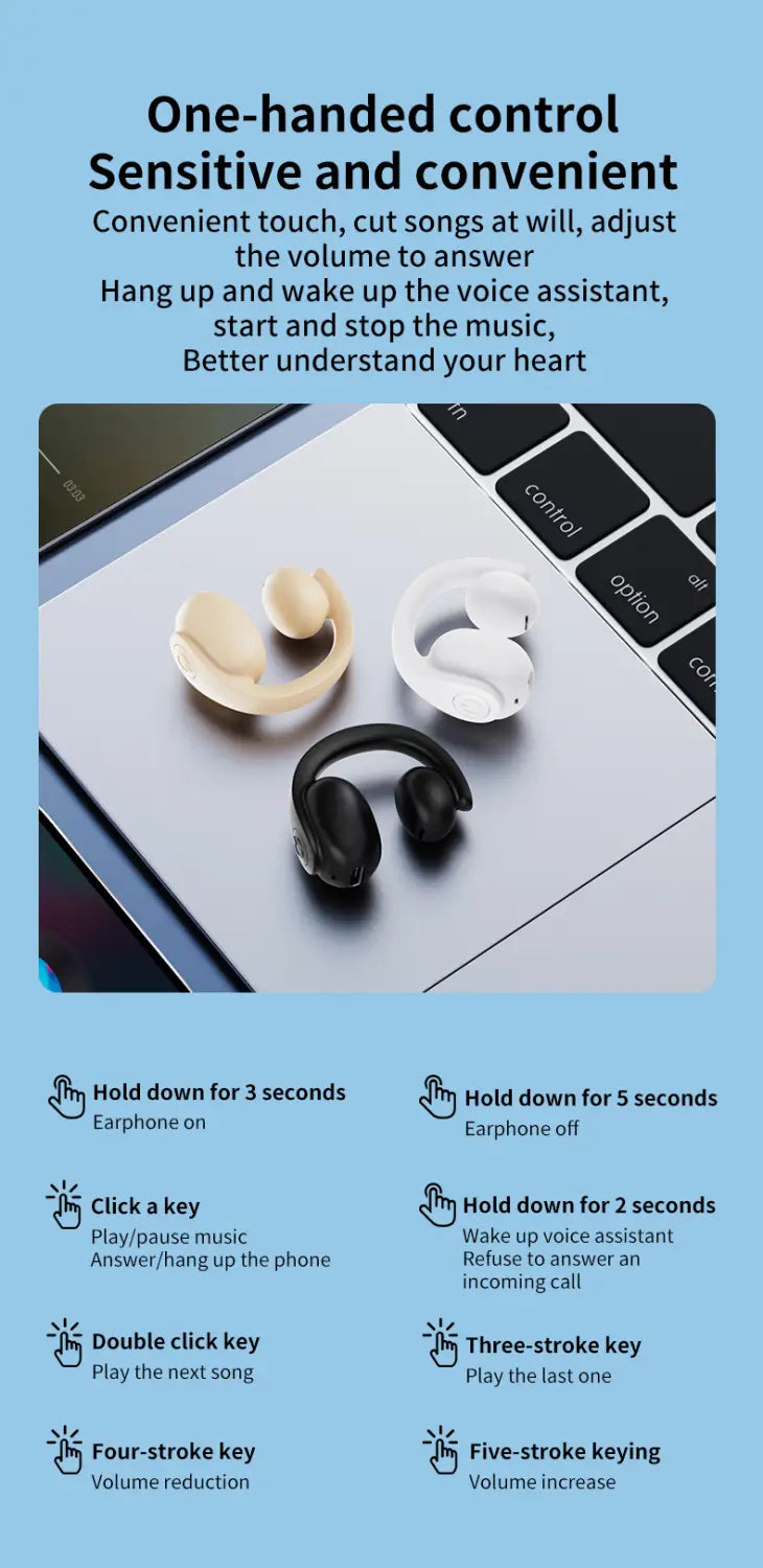 Bluetooth5.4 Single Wireless Earphone Ear-Clip Business Headphone HIFI Stereo TWS Music Headset Sports Earbuds For Xiaomi iphone