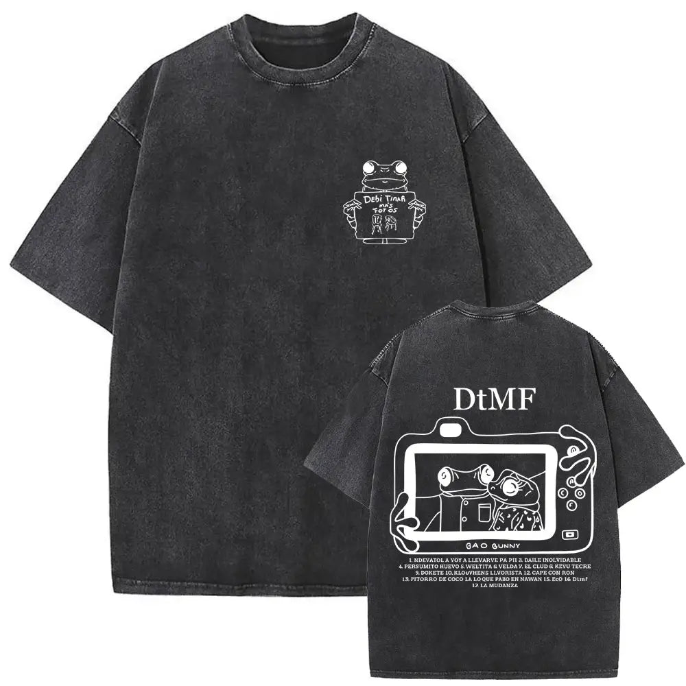 Rapper Bad Bunny Washed Vintage T-shirt Debi Tirar Mas Fotos DTMF World Tour 2026 T Shirts Men Women Fashion Hip Hop T-shirts