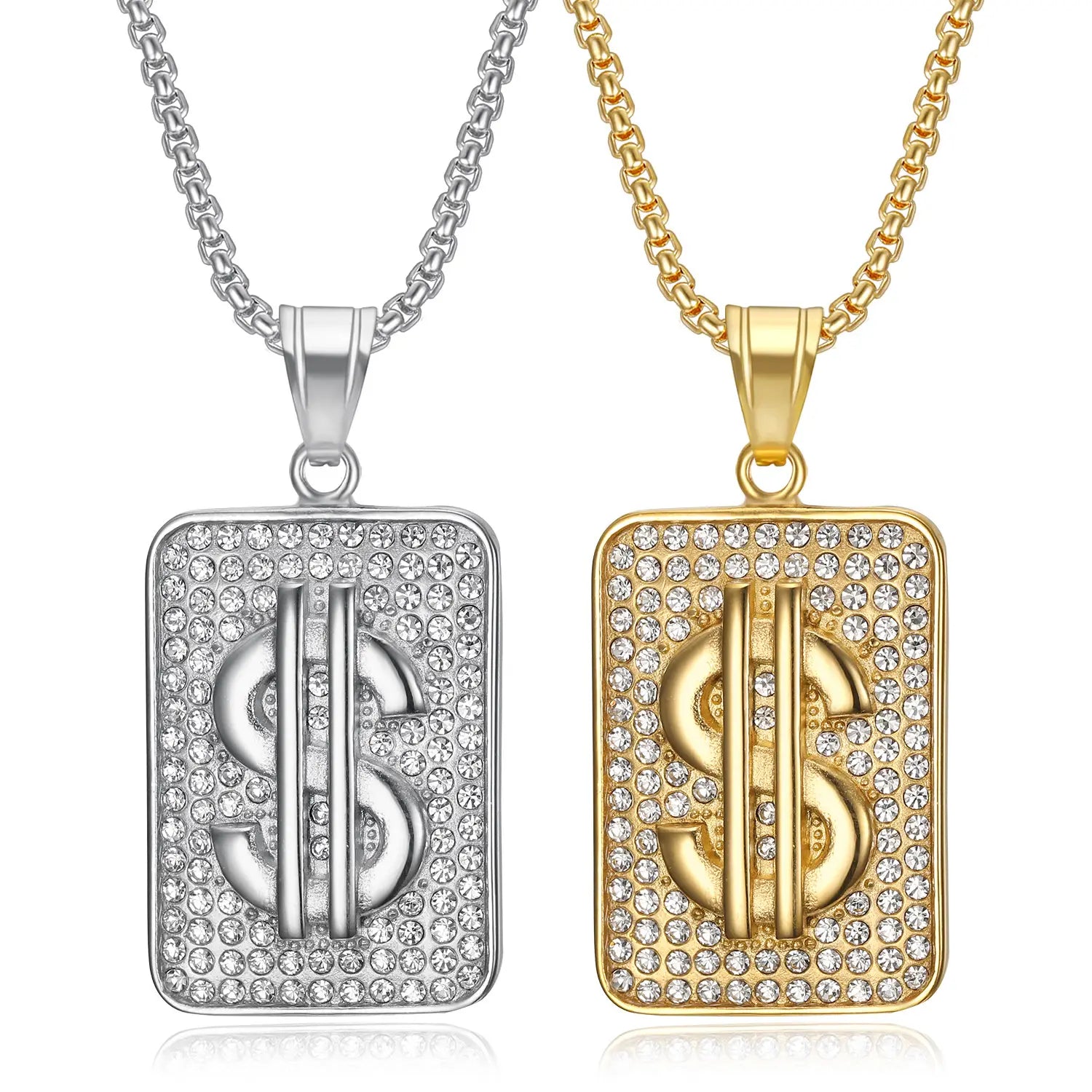 Hip Hop Iced Out Dollar Sign Money Pendant Male Stainless Steel Rapper Necklace for Men Party Waterproof Jewelry