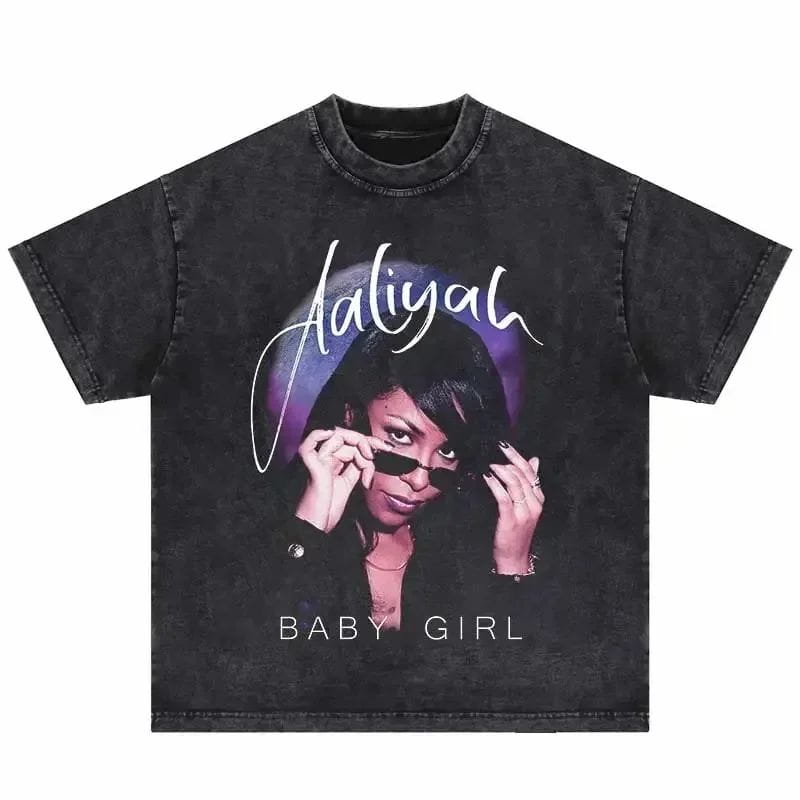 Hip Hop Vintage T-Shirt Aaliyahs Baby Girl Purple Bootleg Print T Shirts Harajuku Streetwear Summer Casual Loose Tops Unisex