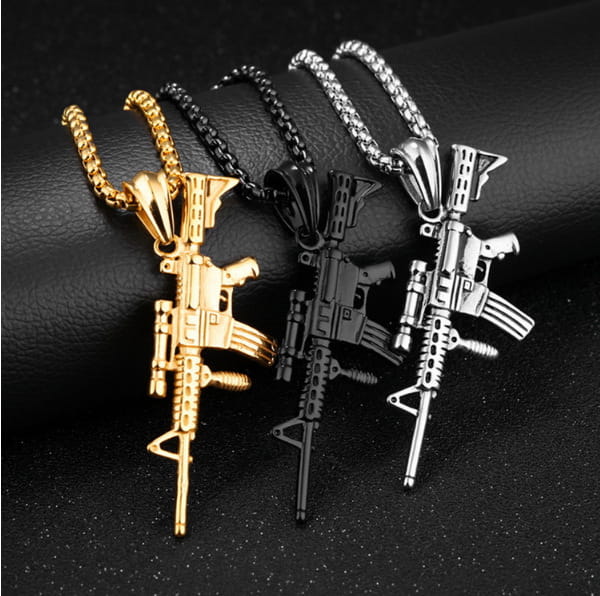 Hip Hop Iced Out M4 Gun Necklace - Gold Silver Alloy Pendant Chain for Rapper Men Streetwear Jewelry