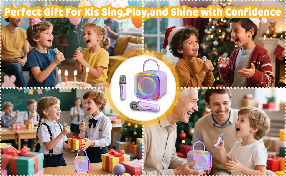 Haomuren Mini Karaoke Machine for Kids Girls Portable All in one Bluetooth Karaoke Speaker with 2 mic for Home Party Toys Gifts