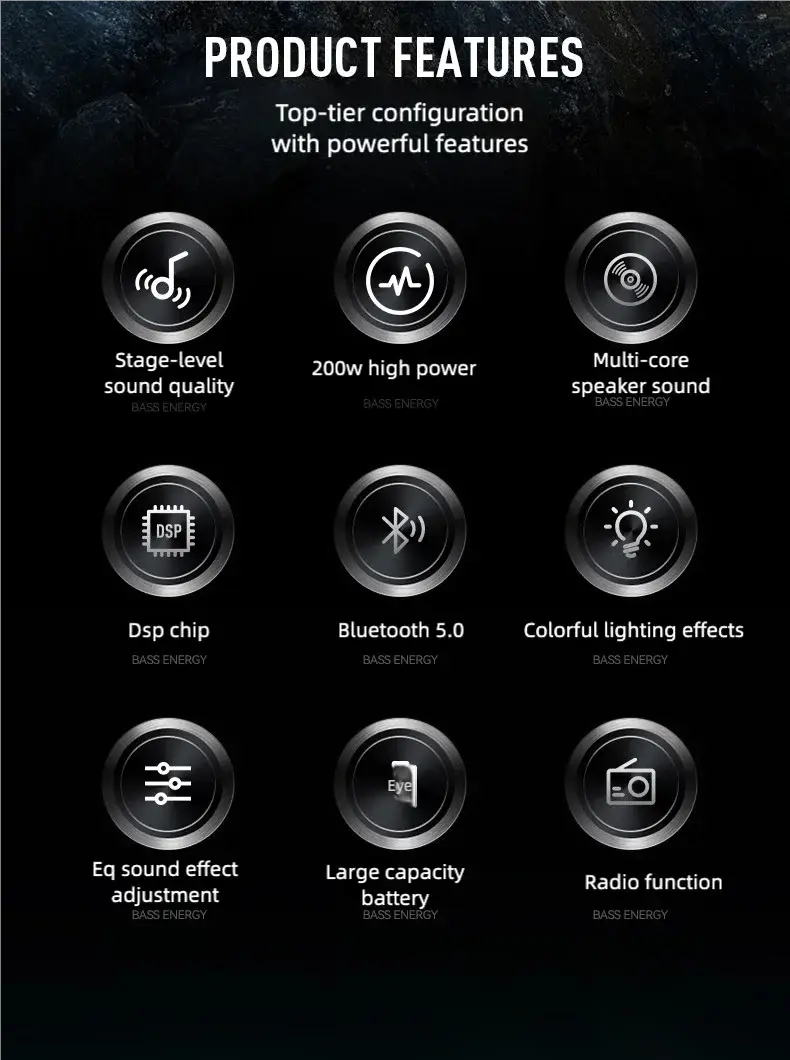 Portable Karaoke Machine with 2 Microphone Three Echo Levels Indoor and Outdoor Modes Deep Bass Supports AUX TF USB