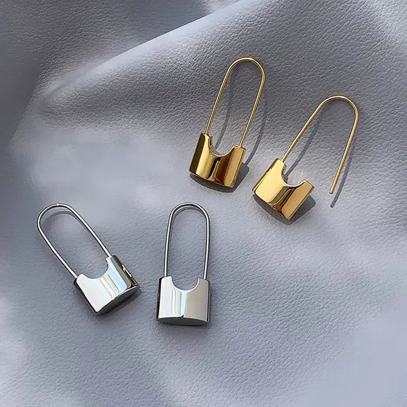 Huitan Hip Hop Lock Earrings Metallic Style Piercing Cool Accessories for Women Daily Wear Stylish Earrings Dropshipping Jewelry