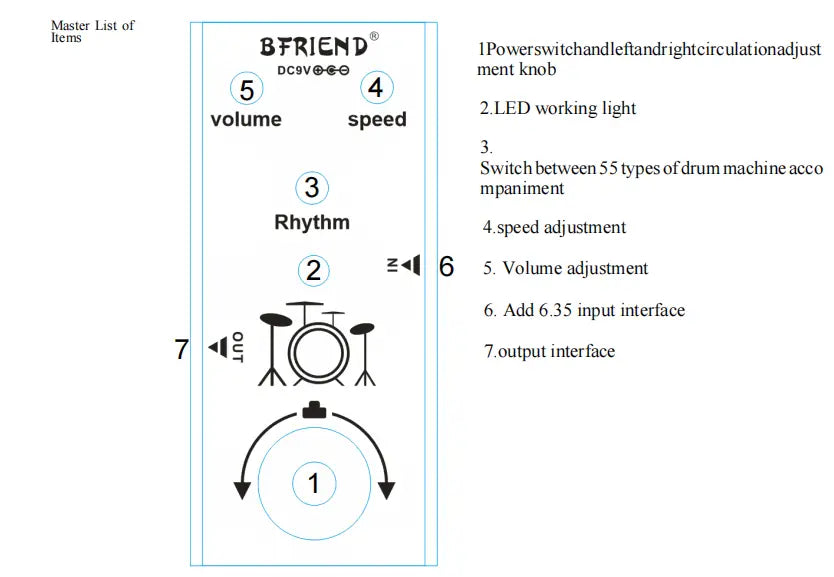 BFRIEN Drum machine accompaniment effecter for Electric guitar Acoustic guitar Bass Classical Guitar musical accompaniment