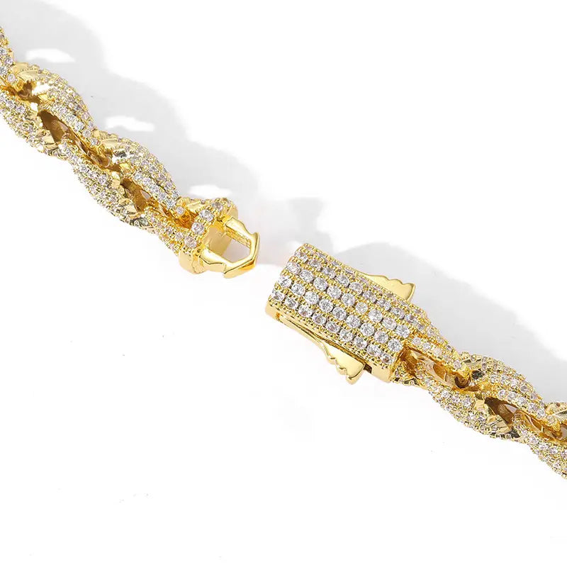 HIP Hop Full CZ Stone Paved Bling Iced Out 8mm Twist Rope Chain Chokers Necklace for Men Rapper Jewelry Gold Silver Color