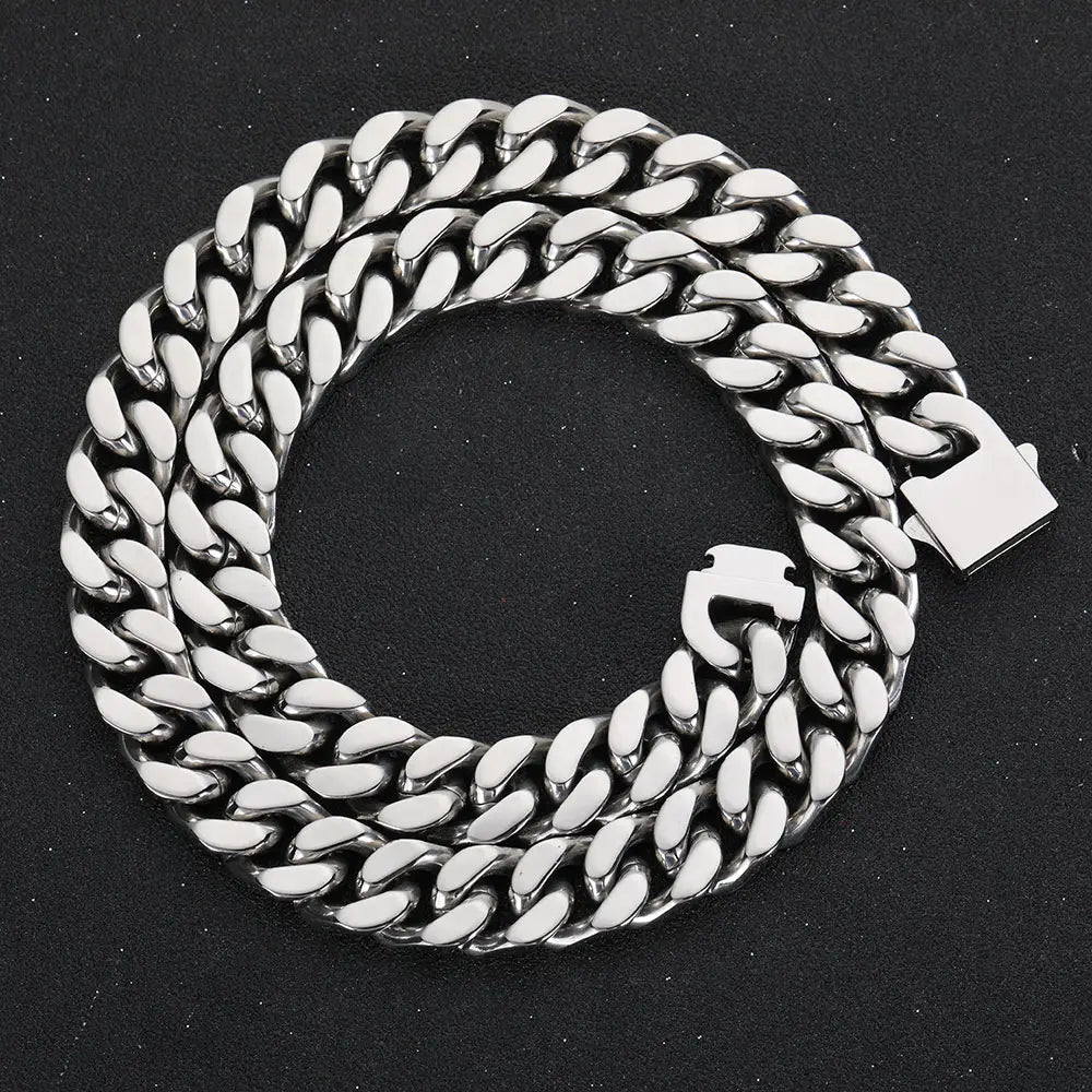 Wholesale Hip Hop Jewelry Stainless Steel Men Flat 4 Side Curb Cuban Link Chain Necklace For Men Drop Shipping