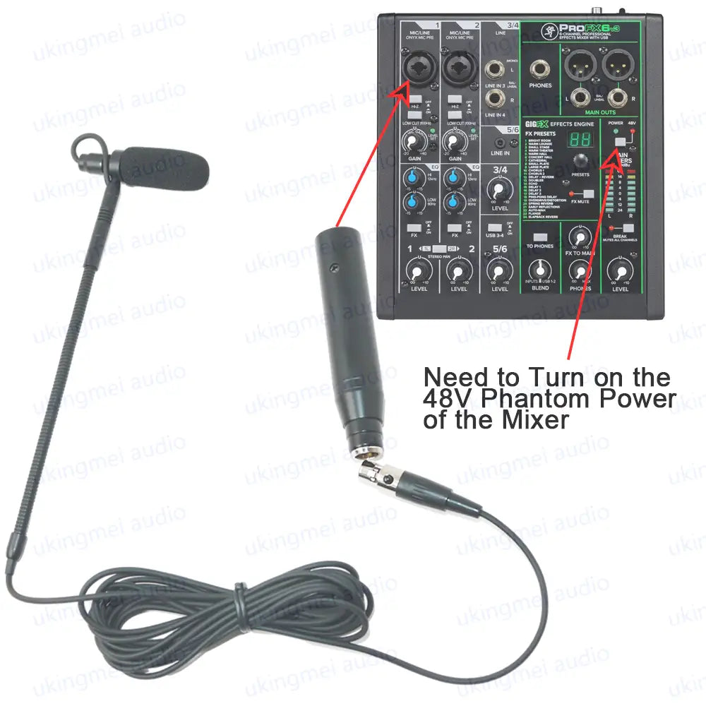 Clip-On Musical Instrument Microphone for Piano Guitar Saxophone Violin Cello Phantom Power Input Flexible Gooseneck Microphone