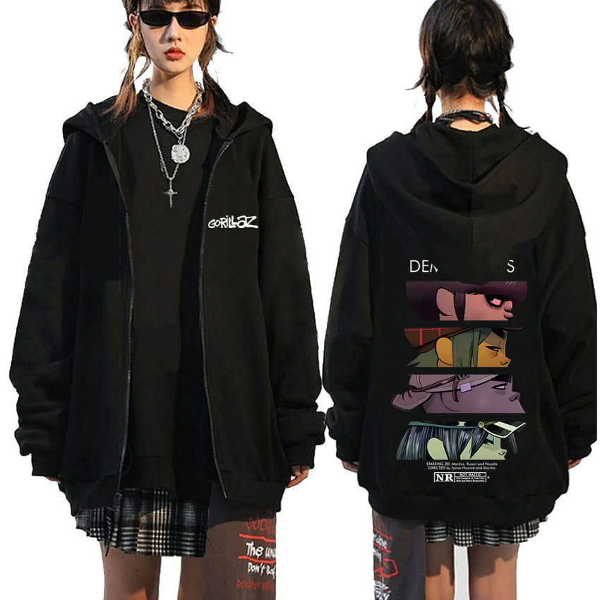 Rock Band Gorillaz Demon Days Eyes Graphic Zipper Hoodie Men Hip Hop Fashion Oversized Zip Up Jacket Unisex Zip Up Sweatshirt