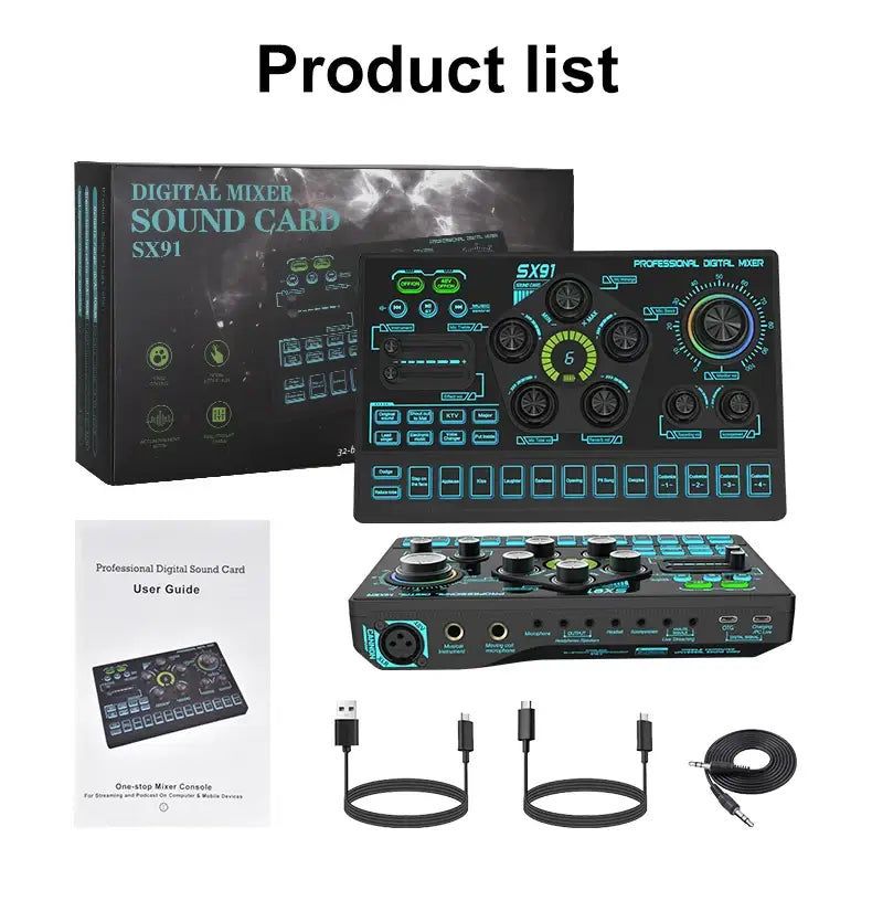 SX91 Sound Card USB Sound Mixer Professional Audio Mixing Console Amplifier For Live Sing PC Computer Laptop Cellphone