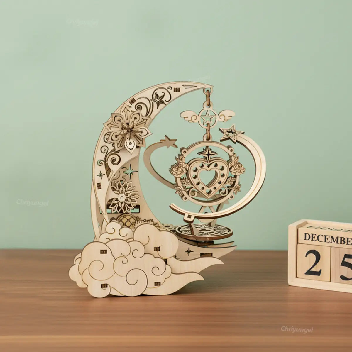 3D Wooden Puzzle Moon Star Model Music Box Building Kits Rotating Craft Decor Educational STEM Toy Gift for Adults Teens Kids