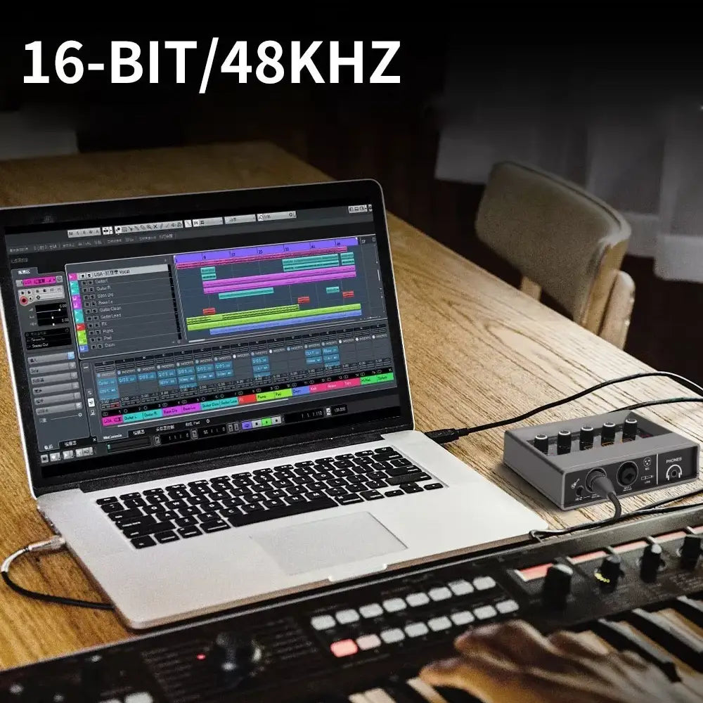 Audio Interface 16-bit/48kHz chip USB 2.0 Interface for Mac PC Music Interface with 48V Phantom Power Ideal for Beginner