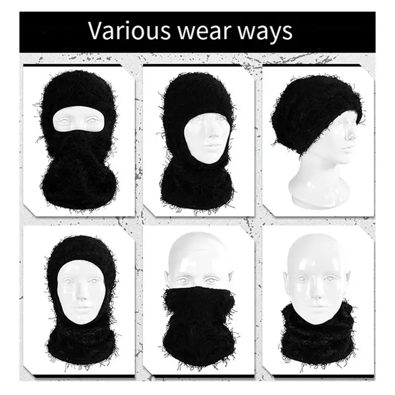 Distressed Ski Mask Full Face Knitted Fuzzy Yeat Shiesty Distress Mask For Men Women