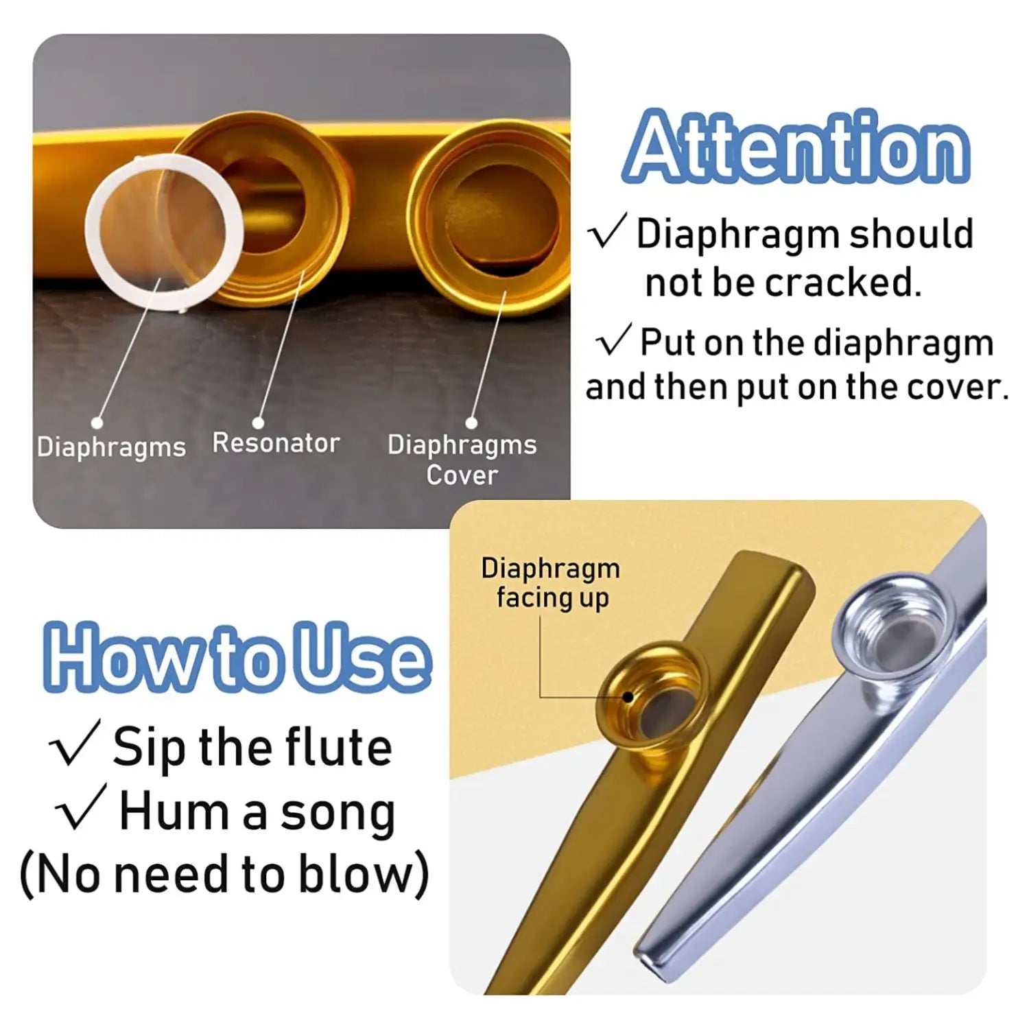 Metal Kazoo Accompaniment for Guitar Ukulele Beginner Simple Easy-to-Learn Instrument Portable Whistle Musical Device Gift Set