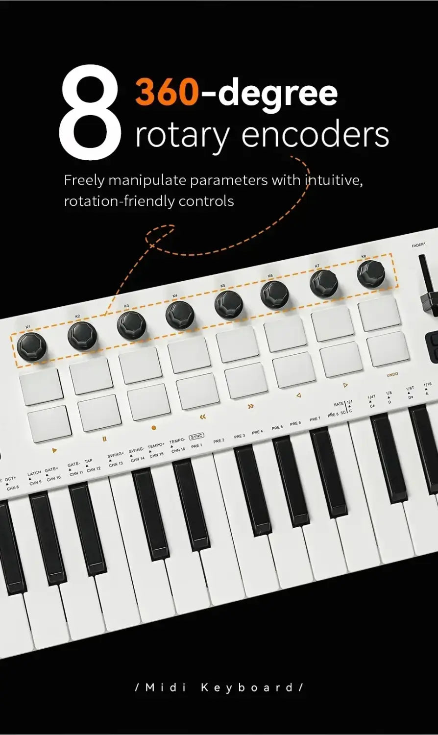 M-VAVE SMK-37 PRO 37-Key MIDI Controller Portable With 16 RGB Pads 8 Knobs Built-in Synthesizer Keyboard Instrument Accessories