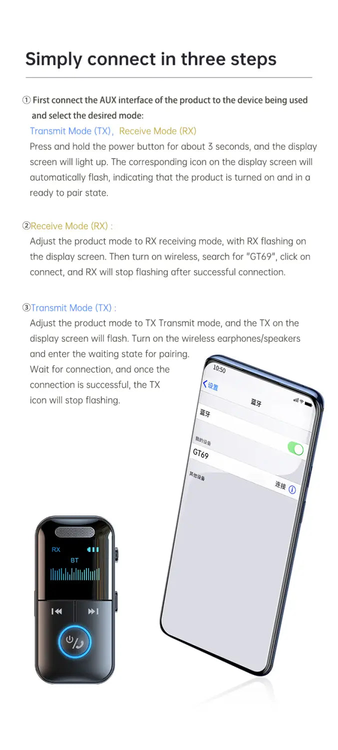 Bluetooth 5.4 Aux Adapter Audio Receiver Transmitter 3.5mm Jack LED Display for Car/Home Stereo/Wired Headphones/Speaker/TV