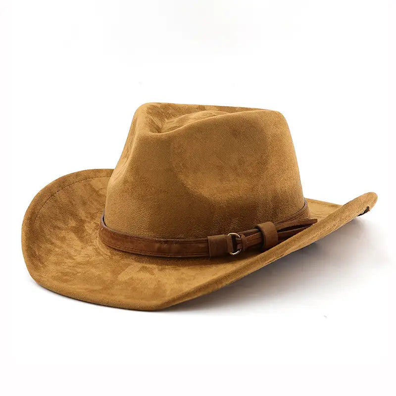 Ethnic Style Western Cowboy Hat Imitation Leather Velvet Jazz Hat Autumn And Winter Roll up Edge Fedora Hat