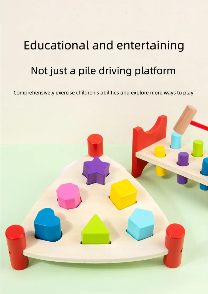 Montessori-style early learning percussion table for toddlers; hammer toy educational musical instrument and whack-a-mole game