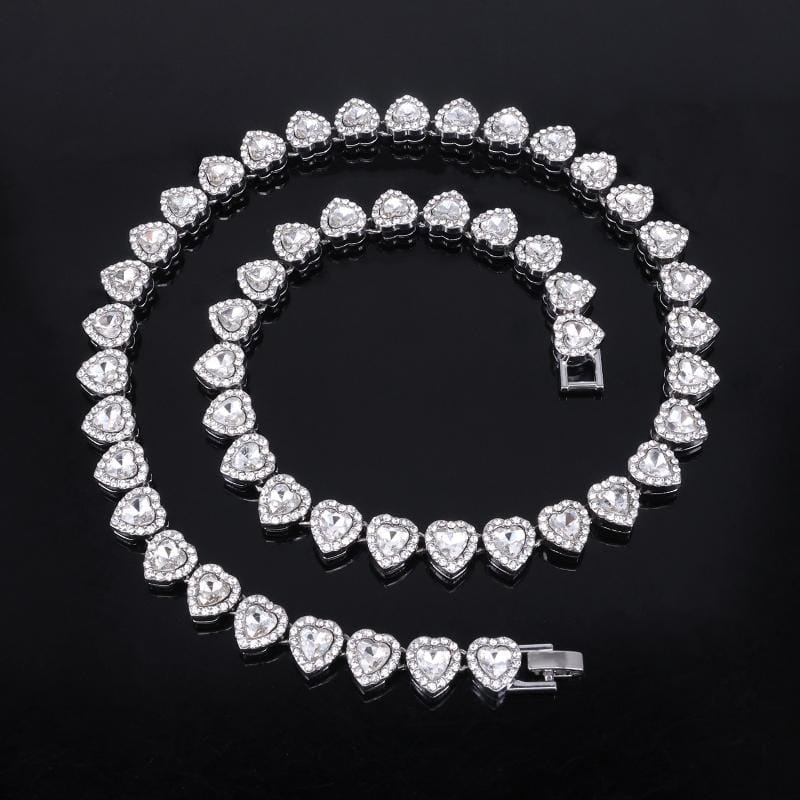 45CM New Hip Hop Tennis Chain Bracelet Necklace Shiny Heart Rhinestone CZ Fashion Rock Party Jewelry