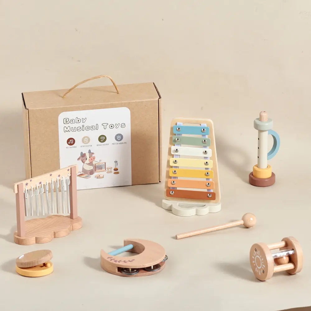 7pc Sets Music Toys for Children Music Instruments Girl Toys Wooden Cartoon Educational Instruments Children’s Toys Instruments