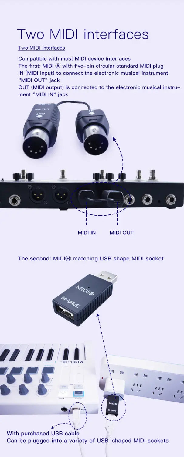 M-VAVE MS1 MIDI Adapter System Wireless 5-pin DIN USB Interface MIDI Master Adapters Piano Keyboard To MIDI Device Connecto