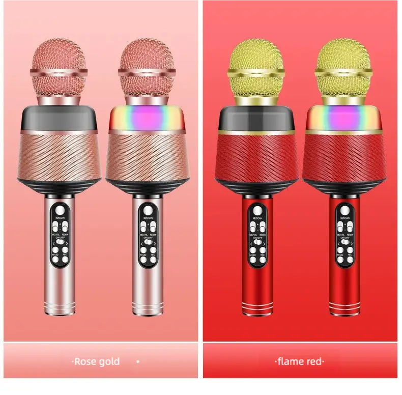 Wireless Bluetooth Karaoke Microphone 5-in-1 Portable Handheld Mic Speaker with Dynamic Lights Karaoke Microphone for Adults