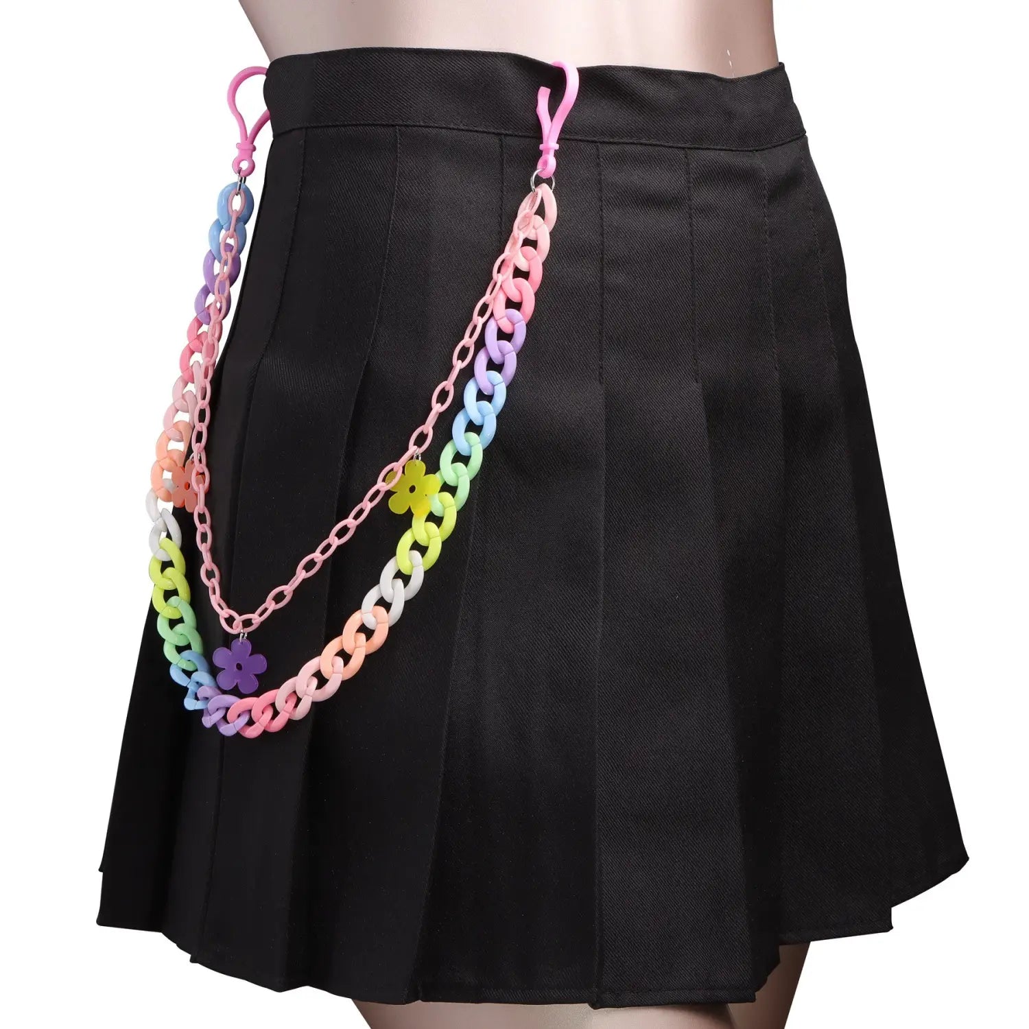 Bohemian Rainbow Resin Chain Keychains Men Women Hip Hop Waist Chain Multicolor Acrylic Flower Pants Trousers Chain Punk Jewelry