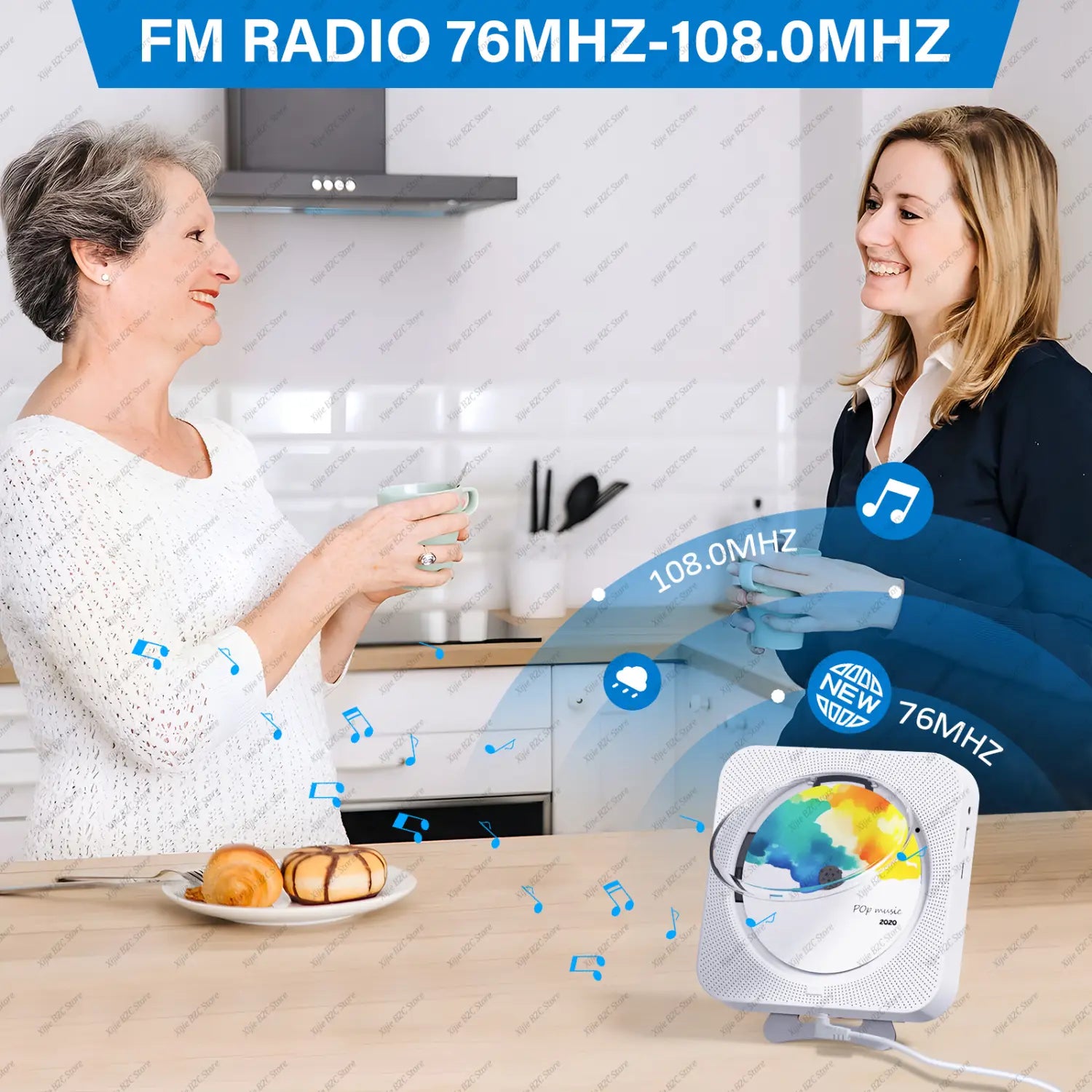 Portable CD Player Bluetooth Speaker Stereo CD Players LED Screen Wall Mountable CD Music Player with IR Remote Control FM Radio