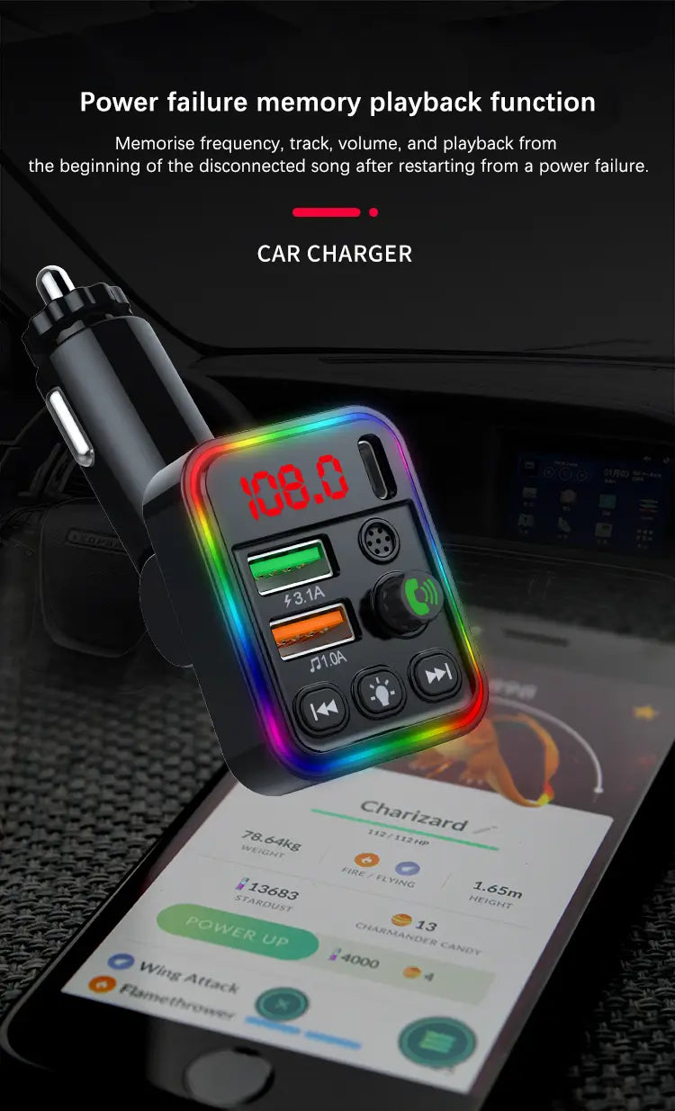 Car Bluetooth Adapter Type-C PD USB Car Quick Charger 5.3 FM Transmitter MP3 Music Player Handsfree Calling Audio Car Adapter