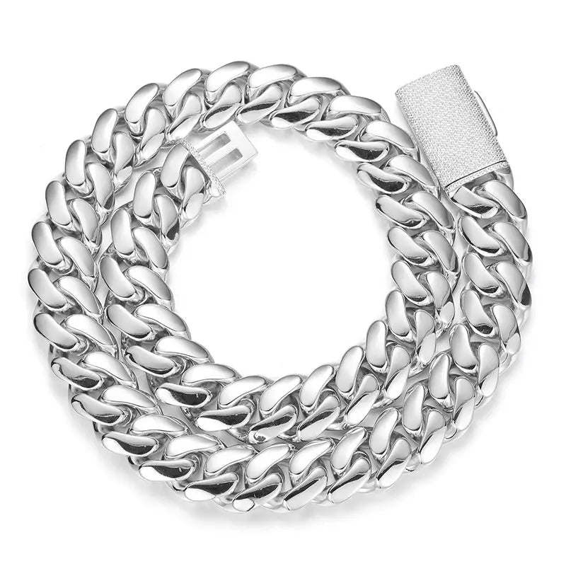 12-20mm wide Hip Hop Bling Iced Out Round Cuban Miami Link Chain Necklaces for Men Rapper Jewelry Gold Silver Color
