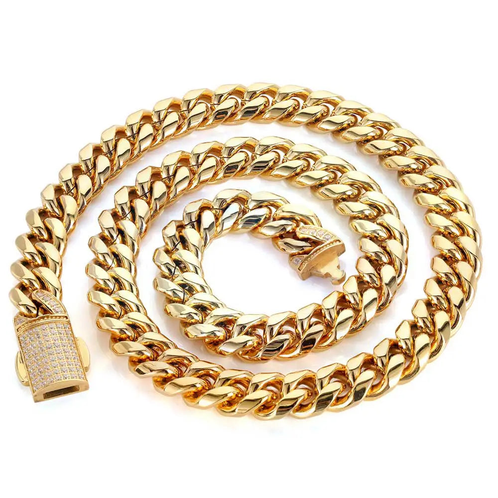 12mm Hip Hop Stainless Steel Jewelry Homme Cadena Luxury Miami Cuban Link Chain Men Rapper Rock Necklace