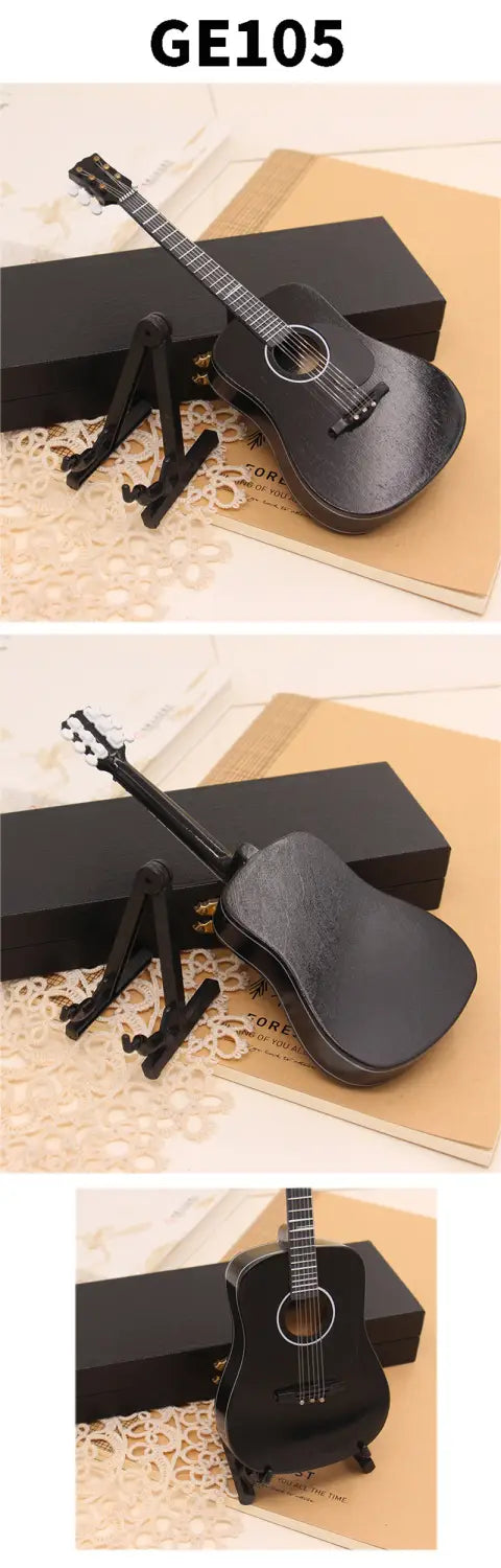 18cm 1/6 Wooden Musical Instruments Collection Decorative Ornaments Mini Electric Guitar With Support Miniature Model Decoration