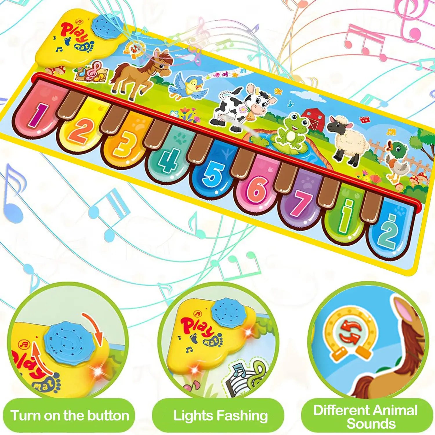Musical Mats with Music Sounds Musical Toys Floor Piano Keyboard Mat Carpet Animal Blanket Touch