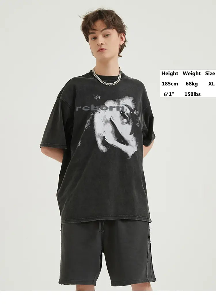 Hip Hop Washed Black T-Shirt Streetwear Printed T Shirt Cotton Aesthetic Graphic Tshirt Harajuku Men Tops Tees Unisex Y2K