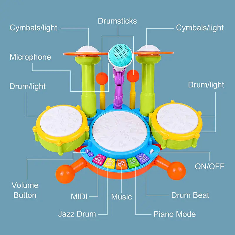 Musical Instruments Children Jazz Drums Electric Light Cool Music Drum Kit Percussion Sound Maker Baby Early Education Toys Gift