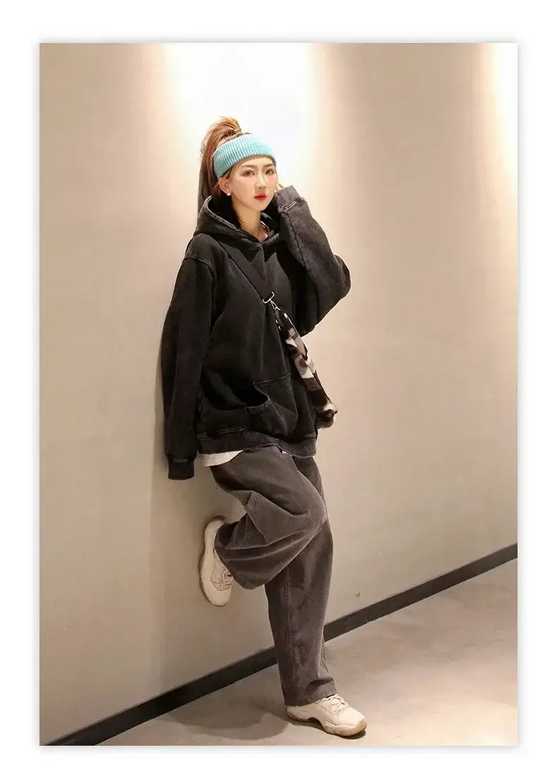 Y2K Washed Hoodies Vintage Cotton Women Men Skull Cross Print Hooded Sweatshirts Oversize Hip Hop Male Pullover Winter Clothes