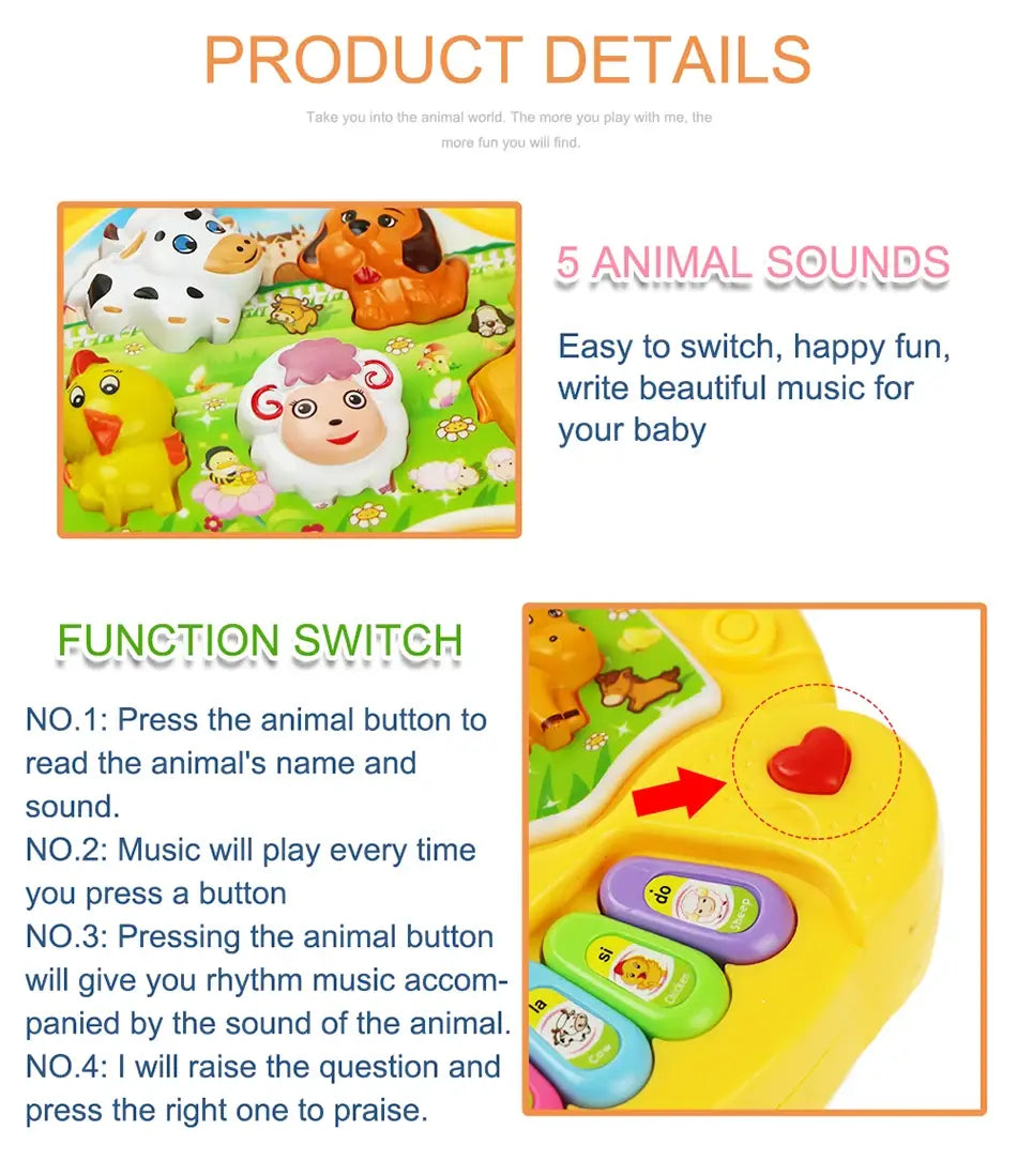 Baby Musical Toy with Animal Sound Kids Piano Keyboard Electric Flashing Music Instrument Early Educational Toys for Children