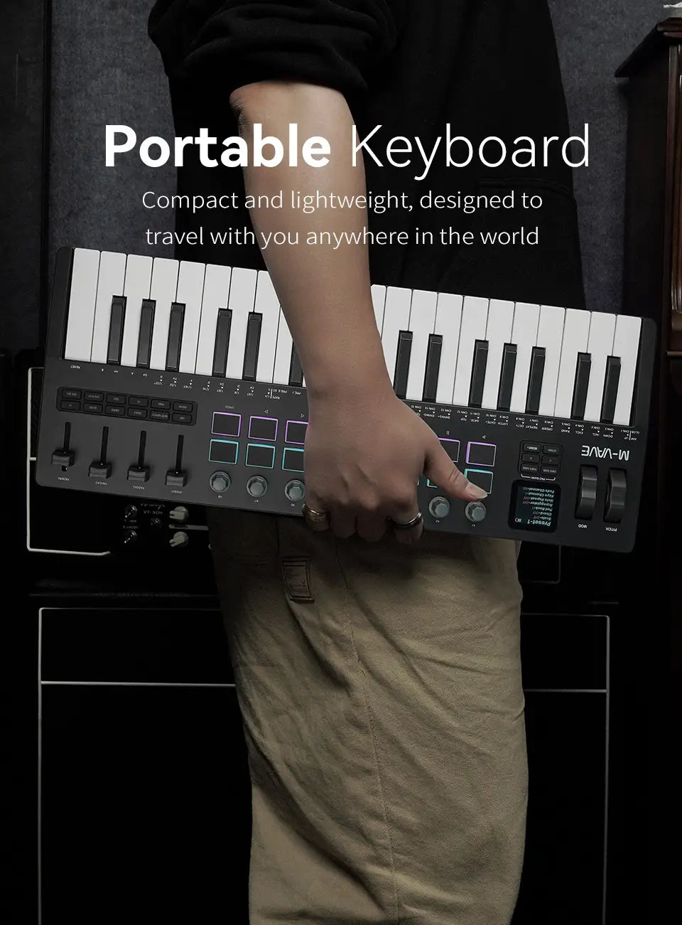 M-VAVE SMK-37 PRO Keyboard w/16 RGB Pads,8 Knobs & Wireless Bluetooth|Velocity-Sensitive Keys,Synth Engine/Music Production