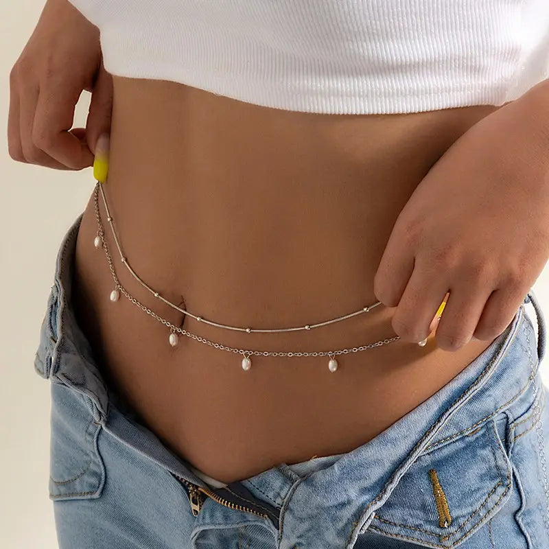 New Charm Sexy Double Layer Butterfly Chain for Women Waist Bead Belly Chain Belly Belt Summer Beach Body Jewelry Accessories