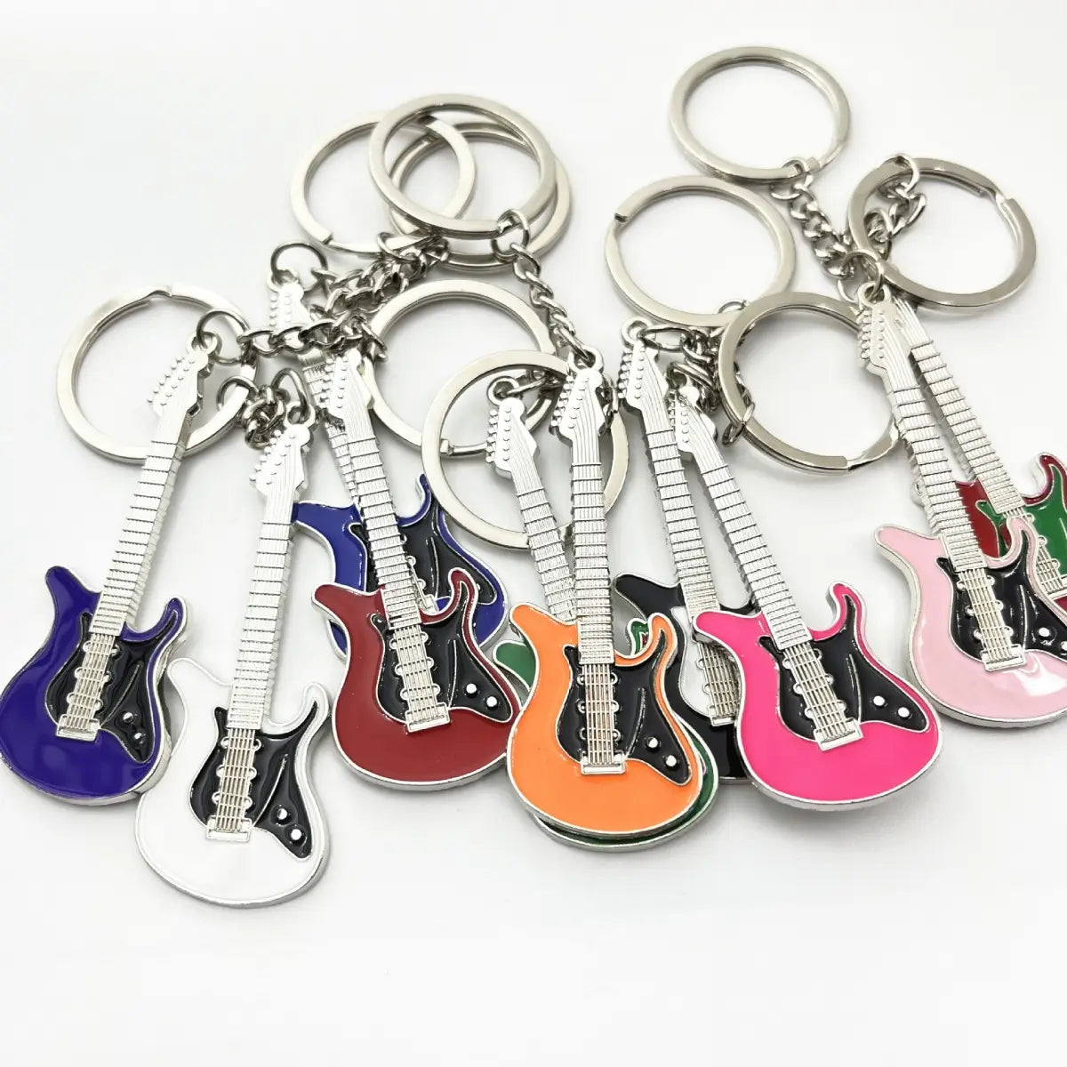 Creative Mini Musical Instruments Guitar Keychain Multi-Color Rhinestone Keyring Women Men Car Handbag Phone Case Pendent Gift