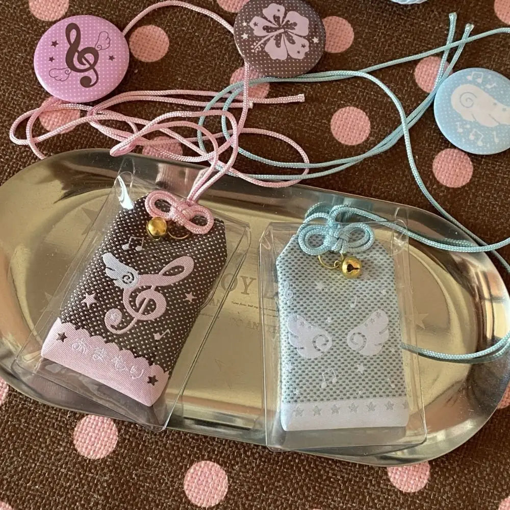 New Musical Notes Wings Lucky Keychain DIY Embroidery Blessings Bag Pendant Gift Keyring Key Accessories