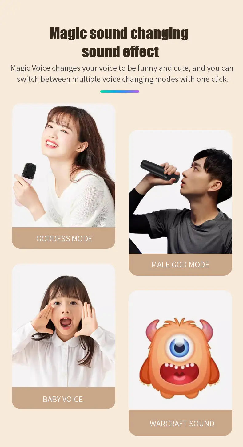 K12 Portable Karaoke Speaker with Microphones RGB LED Lights Deep Bass Long Battery Life for Family