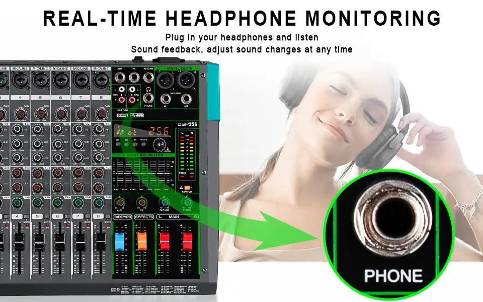 Professional Audio Mixer Depusheng MG8 8 Channel Sound Board Console DJ Mixing Desk System Interface Built-in 256 Reverb Effect