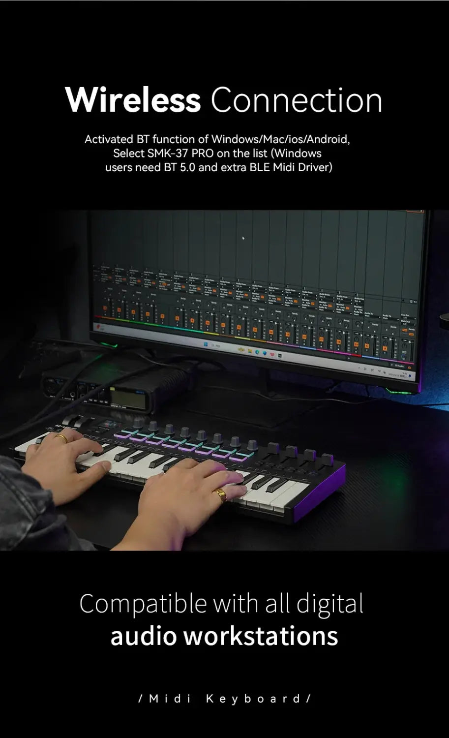 M-VAVE SMK-37 PRO 37-Key MIDI Controller Pedal 16 RGB Pads 8 Knobs Built-in Synthesizer Portable Keyboard Digital 37 300