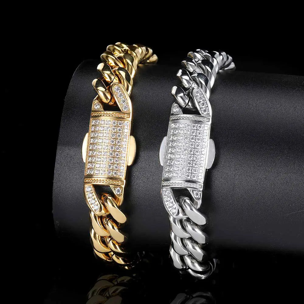 12mm Hip Hop Stainless Steel Jewelry Homme Cadena Luxury Miami Cuban Link Chain Men Rapper Rock Necklace