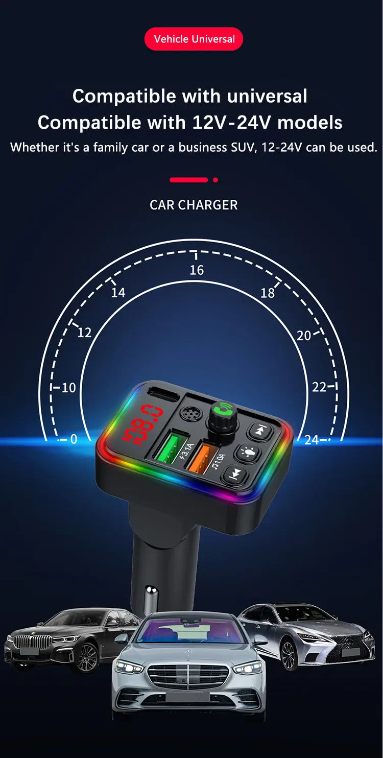 Car Bluetooth Adapter Type-C PD USB Car Quick Charger 5.3 FM Transmitter MP3 Music Player Handsfree Calling Audio Car Adapter