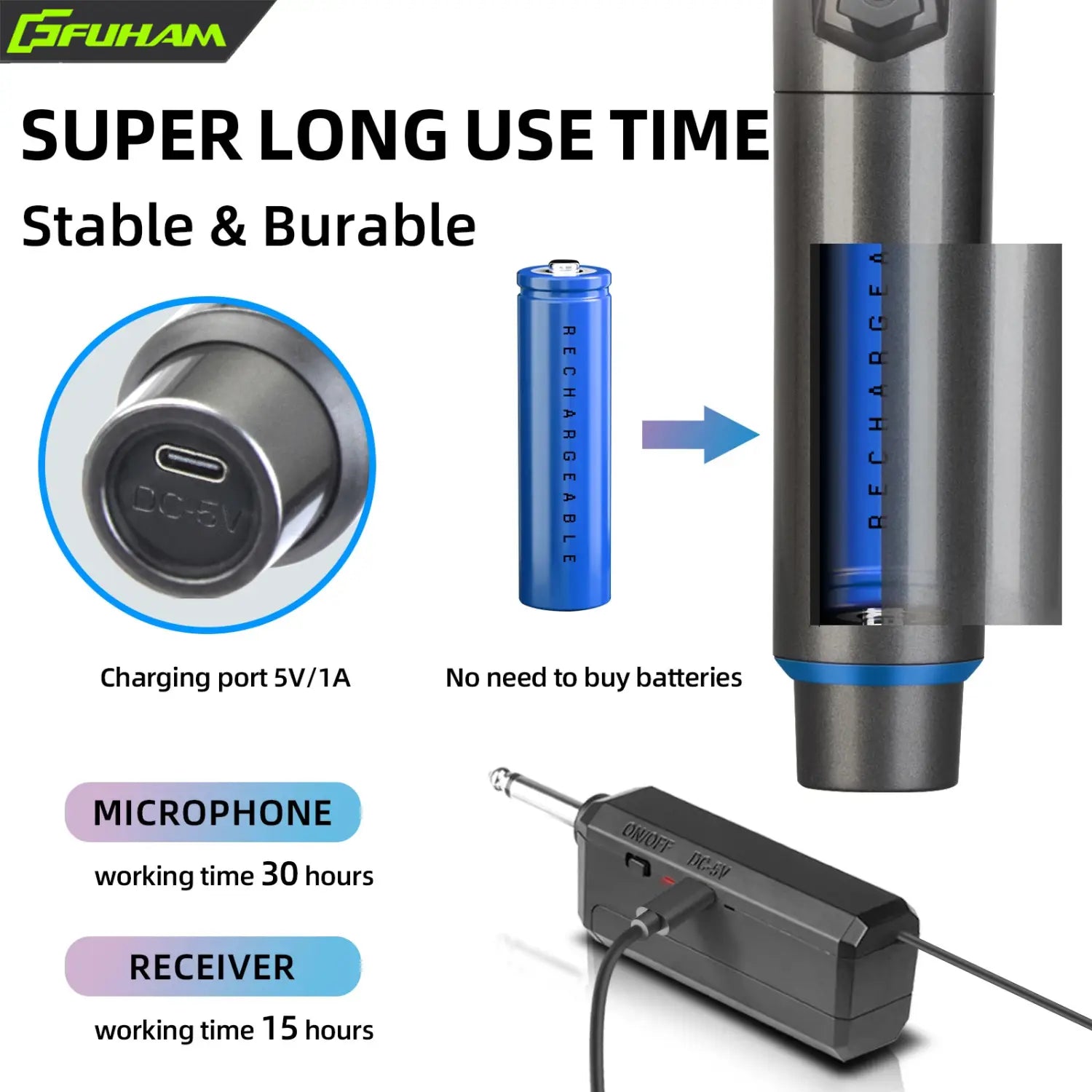 Wireless Microphone 2.4G 2 Channels UHF Handheld Microphone Rechargeable Microphone for Karaoke Live Wedding Party Meeting