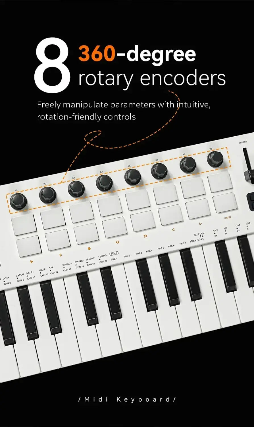 M-VAVE 37-Key MIDI Controller Portable 16 RGB Pads 8 Knobs SMK-37 PRO Built-in Synthesizer Keyboard Digital Piano instruments